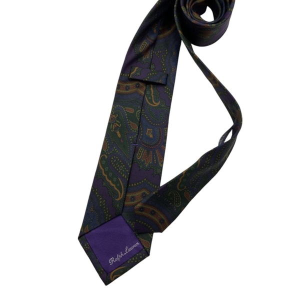 RALPH LAUREN PURPLE LABEL Purple/Green Paisley Silk LUXURY Tie HANDMADE ITALY - Picture 2 of 6